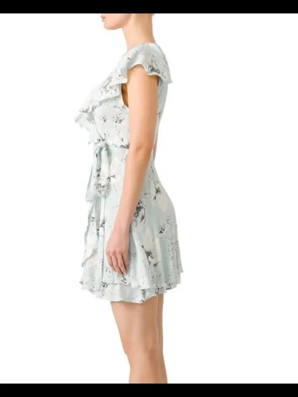 Free People Light Blue Floral French Quarter Mini Wrap Dress